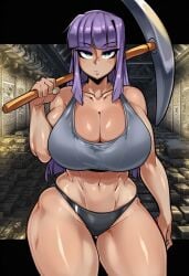 1girls 2d ai_generated beautiful big_breasts black_panties bra female female_focus female_only friendship_is_magic gray_bra green_eyes hi_res hibiki120 huge_breasts human humanization humanized large_breasts light-skinned_female long_hair makeup maud_pie_(mlp) my_little_pony my_little_pony_friendship_is_magic neutral_expression pickaxe purple_hair serious solo standing thicc thick_thighs unexpressive wide_hips