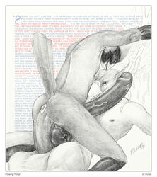 2010 2boys anal avian big_testicles bird cardinal_(bird) cum english_text furry hung_bottom hyper hyper_penis hyper_testicles male male_only monochrome multiple_boys multiple_males nipples no_humans original_character penis pulsar pulsar_(character) sex sketch testicles text veins veiny_penis veiny_testicles yaoi