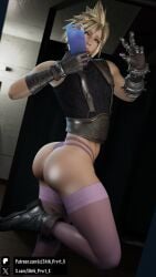 1femboy 3d ass blender blonde_hair boots cloud_strife crossdressing crossdressing_male femboy femboy_only final_fantasy final_fantasy_vii final_fantasy_vii_remake gauntlets looking_away nervous_smile panties partially_clothed posing_for_the_viewer selfie shhi_prvrt_x sissy stockings