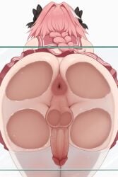 1boy 1femboy 2026 ai_generated anus ass astolfo_(fate) balls braid crossdressing donut_anus erect_penis erection fate/grand_order fate_(series) femboy feminine_male girly glass legwear light-skinned_male male male_only no_panties pink_hair pink_skirt puffy_anus sailor_collar simple_background sitting_on_glass skirt solo testicles thick_thighs thighs toghashie441 trap veiny veiny_penis white_background white_legwear wide_hips