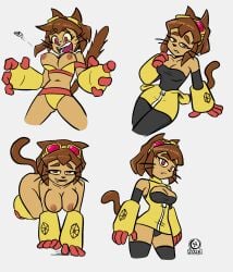 alternate_costume big_breasts bikini bouncing_breasts brown_hair button_pop cat_ears cat_tail gameoverse hand_on_breast inconvenient_breasts kit_(gameoverse) laying_down lewd_expression looking_at_viewer naked nanus2 surprised wardrobe_malfunction