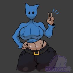 2d balaclava big_ass big_breasts cat_ears female female_only kccatboi2002 looking_at_viewer nipples_visible_through_clothing pal_(dudetherealest) peace_sign tagme tan_skin thick_thighs