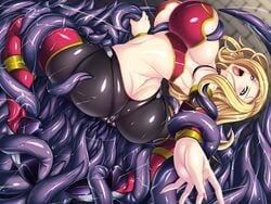 ass blonde_hair breasts game_cg huge_breasts ma_wo_haramu_buki open_mouth pichipichi_garou_r slime tentacle thong