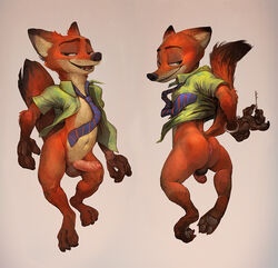 1boy anthro anus ass backsack balls bottomless canine clothed clothing disney erection fox fur humanoid_penis male male_only mammal navel nick_wilde partially_retracted_foreskin penis presenting raised_tail solo tacklebox uncut zootopia