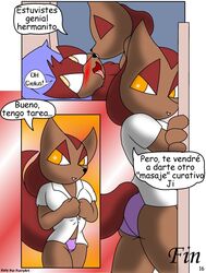 1boy 1girls anthro blush breasts brother canine collegiate comic end_page furry katy mammal notes_translation orange page_16 por_furryart_(artist) request sibling sister spanish_text text translated