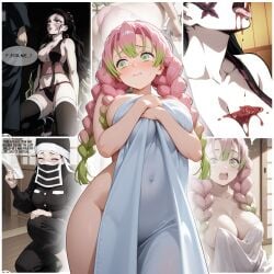 ai_generated blanket blanket_grab daki daki_(kimetsu_no_yaiba) demon_slayer demondaki_(kimetsu_no_yaiba)_(cosplay) female female_only kanroji_mitsuri kimetsu_no_yaiba large_breasts mitsuri naked