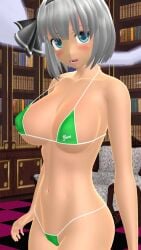 2025 3d big_breasts black_bow blue-eyed_female blush books bookshelf breasts chair clavicle cleavage female female_only ghost_girl grey-haired_female hati_yukkuri_mmd headband headwear hips hybrid indoors light-skinned_female looking_at_viewer mikumikudance mmd navel open_mouth short-haired_female sidebutt touhou waist will-o-wisp youmu_konpaku