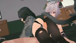1boy 1boy1girl 1girls animated artist_request ass black_hair cat_ears clothed_female clothed_sex clothing jane_doe_(zenless_zone_zero) penis rat rat_ears rat_tail seth_lowell tagme thigh_sex thighs video white_hair