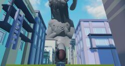 256:135 3d 3d_(artwork) 4k absurd_res anthro bovid caprine city digital_media_(artwork) embarrassed genitals goat goatboy_(m_rr34) hi_res humanoid low-angle_view m_rr34 macro male mammal mostly_nude roblox robloxian solo tagme