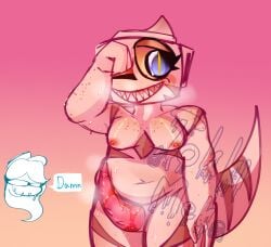 tagme tokki_meki chubby chubby_female thick_thighs futanari transgender_woman nipples tail penis penis_out wet_penis sweaty_body sweaty musky_cock musky cock one_eye_closed smiling sharp_teeth yellow_sclera blue_eyes dandy's_world shelly_(dandy's_world) connie_(dandy's_world) breath_cloud breathing freckles_on_chest freckles_on_shoulders freckles_on_arms freckles