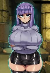 1girls 2d ai_generated beautiful big_breasts black_skirt black_thighhighs crossed_arms female female_focus female_only friendship_is_magic gray_sweater green_eyes hi_res hibiki120 huge_breasts human humanization humanized large_breasts light-skinned_female long_hair makeup maud_pie_(mlp) my_little_pony my_little_pony_friendship_is_magic neutral_expression purple_hair serious solo standing sweater thicc thick_thighs thighhighs unexpressive wide_hips