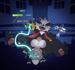 ambiguous_fluids anal anal_penetration anus argon_vile badger balls big_balls bradley_(bradley_the_badger) bradley_the_badger_(game) decuple_anal decuple_penetration english_text gameplay_mechanics genitals heart_symbol hi_res input_prompt male mammal multiple_insertions mustelid musteline open_mouth penetration penis sex_toy solo speech_bubble stretched_anus text user_interface vibrator