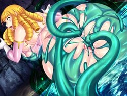 anal anus ass blonde_hair braid breasts double_penetration female game_cg huge_breasts ma_wo_haramu_buki pichipichi_garou_r pussy slime tentacle torn_clothes vaginal_penetration