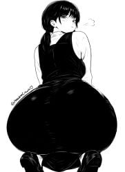 1girls ass ass_focus blush chainsaw_man closed_eyes clothed clothed_female female female_only full_body huge_ass looking_at_viewer looking_back mitaka_asa mothdropcrowla pout pouting puffed_cheeks solo solo_female squatting