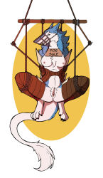 absurd_res anus bdsm bondage bound breasts clitoral_hood female female_only genitals hi_res morpheuskibbe muzzle_(object) sergal solo spread_legs spreading suspension suspension_bondage tail tail_tuft tuft unknown_artist vulva