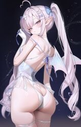1girls abp_art ass ass_focus blue_eyes character_request female female_only gloves long_hair looking_at_viewer original_character petite petite_body petite_female pointy_ears revealing_clothes small_breasts solo solo_female thighs twintails white_hair younger_female