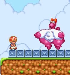 1boy 1girls bbw belly birdo birdo_(character) chubby chubby_female evilfatnigga4 fake_screenshot female ghostfluff0 huge_breasts mario_(series) nintendo plump sprite sprite_art super_mario_all-stars super_mario_bros._2 thick_thighs toad_(mario)