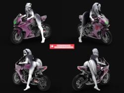 1girls 3d anthro bambookat black_background claws female female_only furry hair hellhound helluva_boss latex_bodysuit loona_(helluva_boss) motorbike paws white_fur