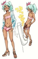 1boy aqua_hair balls big_penis bulge crop_top crossdressing dark-skinned_femboy dark-skinned_male dark-skinned_sissy dark_skin femboy green_eyes high_heels holding_penis hung_trap male male_only mattsuu navel original_character otoko_no_ko peeing peeing_in_urinal penis skimpy skimpy_clothes skinny slender_body solo trap urinal urinating urine
