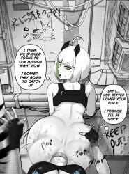 1futa 1girls anal anal_penetration anal_sex artnikov ass big_ass cleavage colored_inner_hair eloise_(the_atko) english_text faceless faceless_character faceless_futa female from_behind futa_on_female futa_pov futanari green_eyes green_hair original pov sex sex_from_behind speech_bubble text two-tone_hair white_hair