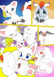 absurd_res anthro anus aquatic bandai_namco blue_eyes blush bodily_fluids butt clothing comic cum cum_in_vagina cum_inside digimon digimon_(species) domestic_cat duo felid feline felis female fur gatomon genital_fluids genitals gloves gloves_only gomamon green_eyes hair handwear handwear_only hi_res male male/female mammal markings mostly_nude nipples penetration penis pinniped red_hair ring_(marking) seal sex spread_legs spread_vulva spreading sweat textless vaginal vaginal_penetration vulva white_body white_fur woory