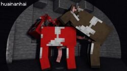 minecraft cow_(minecraft) mooshroom_(minecraft) huainanhai feral_on_feral feral_penetrating_feral feral_penetrating 2boys dripping_precum precum leaking_precum gay anal cow cave minecraft_mob 3d bovine