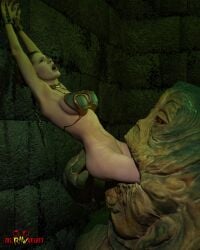 3d_(artwork) alien bdsm big_breasts bondage bound breasts brown_hair cuff_(restraint) digital_media_(artwork) duo female female_prey genitals hair hi_res human human_prey hutt jabba_the_hutt leia_organa male male/female male_pred male_prey mammal missrawvelvet monster monster_on_female monster_pred nude open_mouth oral_vore restraints shackles star_wars vore vulva