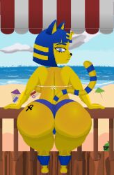 2026 alternate_version_available animal_crossing ankha ankha_(animal_crossing) ass_focus back_view beach beach_background furry furry_only giant_ass grefers huge_ass huge_breasts looking_at_viewer looking_back looking_over_shoulder nintendo pier pixel_art shoulders standing textless textless_version thick_ass thick_thighs thighs