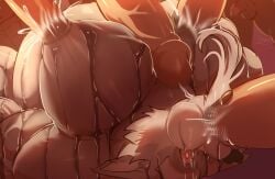 age_difference aged_up anthro barazoku beard bodily_fluids canid canine canis cum cum_in_mouth cum_inflated_belly cum_inflation cum_inside cum_on_nipples dominant dominant_male facial_hair fellatio genital_fluids genitals group hairy hi_res inflation lactating lactating_during_sex law_(sdorica) male male/male male_lactation male_on_bottom male_on_top male_penetrated male_penetrating male_penetrating_male mammal mature_anthro mature_male mature_sub muscular muscular_anthro muscular_male nipple_fetish nipple_penetration nipple_play nipples no_mercy older_anthro on_bottom on_top oral oral_penetration pecjob pecs penetration penile penis pinumontbalou saliva sdorica sex submissive submissive_anthro submissive_male surrounded sweat tears tears_of_pleasure tongue wolf younger_dom_older_sub
