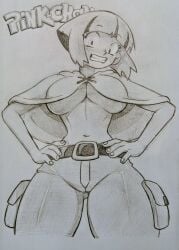 1girls breasts cleavage embarrassed female gardenia_(pokemon) pink-chan pokemon topless traditional_art underboob