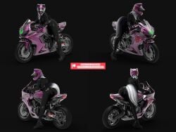 1girls 3d anthro bambookat black_background claws female female_only furry hair hellhound helluva_boss latex_bodysuit loona_(helluva_boss) motorbike paws white_fur