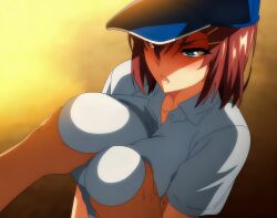 1boy 1girls 2d age_difference akane_nanao akane_wa_tsumare_somerareru angry angry_face big_boobs big_breasts blue_eyes boobs breast_grab breasts cap clothed clothed_female clothing coach_tougou_(akane_wa_tsumare_somerareru) female hairclip imminent_rape light-skinned_female light_skin male pale-skinned_female pale_skin red_hair screencap screenshot teenage_girl teenager upscaled