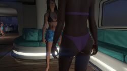 3d 3d_(artwork) 3dcg 3girls absurd_res ass ass_focus bare_shoulders bikini black_bikini_top black_hair blue_miniskirt bracelets brown_hair collarbone emotionless emotionless_female female_only femsub grand_theft_auto grand_theft_auto_online heavenly_ass heavenly_body highres indifferent leaning_to_the_side long_hair mattiejas miniskirt navel pool-skirt purple_bikini_top rockstar_editor short_hair skirt source_request swim_skirt unbothered uncaring uncaring_female uninterested unnamed_characters