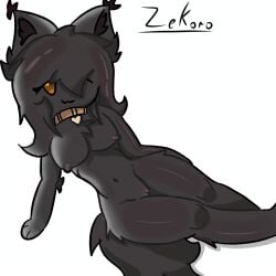 anthro black_fur female_only kit_community kit_community_v2 posing pussy