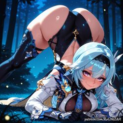 1girl 2026 ai_generated anime ass ass_focus bangs black_gloves black_hairband black_leotard black_thighhighs blue_hair blush boobs boots breasts buttocks cleavage closed_mouth crossover eula_(genshin_impact) eye_contact female female_focus female_only flushed genshin_impact gloves hair_accessory hair_ornament hairband handwear highres hoyoverse huge_ass huge_breasts jack-o'_challenge large_breasts leotard long_sleeves looking_at_viewer medium_hair mihoyo necktie neutral_expression night nsfw patreon purple_eyes rognezart sidelocks smile smiling solo spread_legs sweat sweaty thick_thighs thigh_boots thighhighs thighs top-down_bottom-up vision_(genshin_impact)