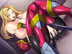 ahe_gao ass blonde_hair blush breasts character_request game_cg huge_breasts ma_wo_haramu_buki masturbation orgasm pichipichi_garou_r spandex wet