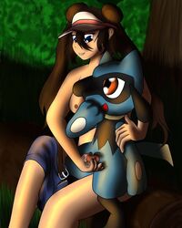 blue_eyes breasts brown_hair canine cum erection female hair human interspecies male mammal mckraven nintendo nude penis pokemon pokephilia riolu rosa_(pokemon) video_games