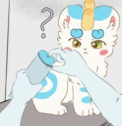 ambiguous_gender asian_mythology blue_body blue_fur colored curious duo fabulous_beasts fenz_(studio) feral fur green_eyes group hi_res horn human izih mammal mythology paws penetrable_sex_toy pixie red_cheeks sex_toy simple_coloring sitting tianlu_(fabulous_beasts) trio white_body white_fur