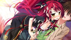 blood blush braid breasts cute_fang female game_cg gem jewel long_hair luce_yami_asutarite magical_marriage_lunatics!! open_mouth red_hair yamakaze_ran yellow_eyes