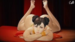 1girls 3d asian asian_female ass big_ass bracelet bracelets brown_hair butt capcom chun-li earrings female female_only generalbutch jewelry naked no_bra nude solo street_fighter tagme thong topless