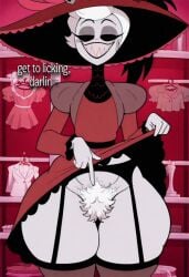 ai_generated big_butt bush bushy_pubes demanding demanding_sex dominant_female dress_lift excessive_pubic_hair female garter garter_belt garter_straps gilf half-closed_eyes hazbin_hotel imminent_oral imminent_sex inviting pointing pointing_at_pussy pointing_down pubic_hair pussy rosie_(hazbin_hotel) sharp_teeth tagme thick_thighs thighhighs