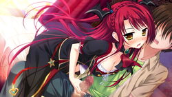 blood blush braid breasts censored cute_fang female game_cg gem jewel long_hair luce_yami_asutarite magical_marriage_lunatics!! open_mouth penis red_hair yamakaze_ran yellow_eyes