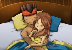 endou_mamoru female in_bed inazuma_eleven inazuma_eleven_go kerokikka raimon_natsumi romantic straight