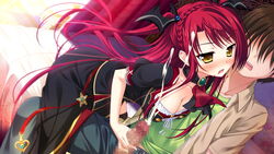 blood blush braid breasts censored cum cute_fang female game_cg gem jewel long_hair luce_yami_asutarite magical_marriage_lunatics!! open_mouth penis red_hair yamakaze_ran yellow_eyes