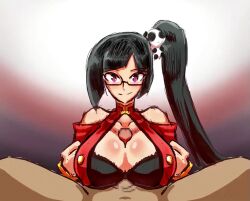 1boy 1girls animated black_hair blazblue bra breasts clothing doctor female fhd glasses hd hd_(traditional) large_breasts litchi_faye_ling long_hair male outercourse paizuri penis ponytail pov straight tagme video vkid