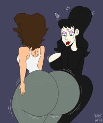 2d 2girls alien_(franchise) ass ass_envy ass_focus ass_grab ass_vs_breasts big_ass big_booty big_breasts big_butt big_titties black_dress black_hair blue_eyes booty breasts brown_eyes brown_hair butt_focus butt_grab butt_jiggle buttocks cartoony cheek_bones cleavage clothed_female clothing curvaceous curvaceous_female curvaceous_figure curves curvy curvy_body curvy_female curvy_figure curvy_hips ellen_ripley elvira elvira:_mistress_of_the_dark eyeshadow female female_focus female_human female_only frown frowning frowning_at_another frowning_female fully_clothed fully_clothed_female green_legwear hips hips_wider_than_shoulders horrornsfw huge_ass huge_breasts human human_female jealous jealous_female jealous_look jealousy jiggle jiggle_butt jiggling jiggling_ass lipstick looking_at_another looking_at_ass makeup massive_ass massive_boobs massive_booty massive_breasts massive_butt massive_tits massive_titties motion_lines no_penetration non-nude pale-skinned_female pale_skin pink_eyeshadow red_lipstick spillage spilling_breasts spilling_out staring staring_at_another staring_at_ass tank_top thicc thicc_ass thicc_booty thicc_breasts thicc_butt thicc_thighs thick thick_ass thick_booty thick_butt thick_hips thick_legs thick_thighs thin_eyebrows titties toony under_shirt white_shirt white_tank_top white_undershirt wife_beater wobble wobbling wobbling_ass wobbling_butt