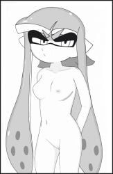 greyscale inkling_girl looking_at_viewer namonaki namonaki_(inkling) nude solo_female splatoon splatoon_(series)