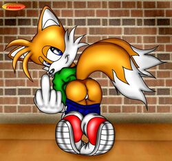 1boy anthro anus ass bent_over canine fox foxczer fur furry_tail male male_only mammal middle_finger multiple_tails presenting sega solo sonic_(series) sonic_team sonic_the_hedgehog_(series) sonic_the_hedgehog_2 tail tails