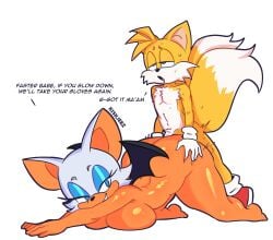 1boy 1boy1girl 1girls anthro anthro_on_anthro anthro_penetrated anthro_penetrating anthro_penetrating_anthro areola bat bat_wings big_breasts blush breasts doggy_style dominant_female duo eyeshadow female female_penetrated footwear fox from_behind_position fur gloves kiskjeez looking_pleasured male male/female male_penetrating male_penetrating_female mammal miles_tails_prower multicolored_fur nipples open_mouth orange_areola orange_nipples penetration penile penile_penetration penis penis_in_vagina pussy rouge_the_bat sega sex shoes simple_background smug sonic_(series) sonic_the_hedgehog_(series) submissive_anthro submissive_male tagme tails tails_the_fox tan_body tan_skin teasing tongue tongue_out two_tone_body two_tone_fur vaginal_penetration white_body white_fur white_hair wings yellow_body yellow_fur