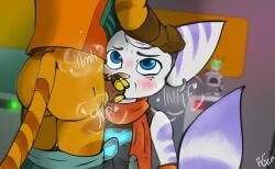 anthro blush bunnycool clank_(ratchet_and_clank) clothed clothing duo fellatio female lombax machine male male/female mammal oral penile penis ratchet_(ratchet_and_clank) ratchet_and_clank rivet_(ratchet_and_clank) robot sex sony_corporation sony_interactive_entertainment